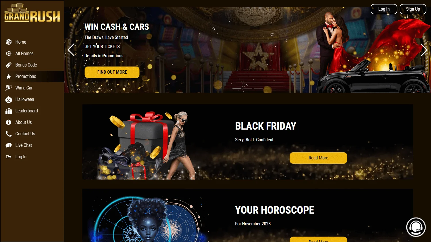 Grand Rush Casino desktop promotions interface